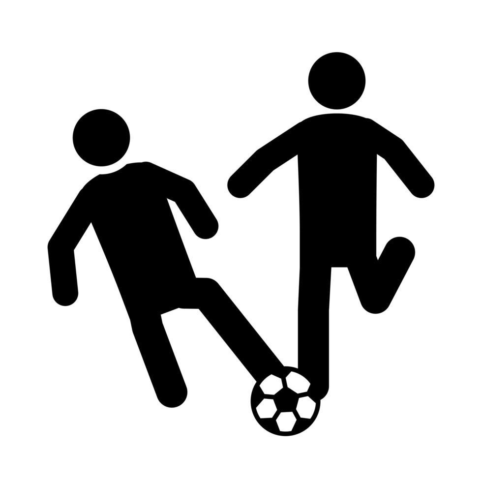 soccer game players fighting for a ball league recreational sports tournament silhouette style icon vector