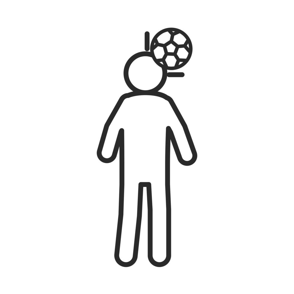 soccer game player with ball in head league recreational sports tournament line style icon vector