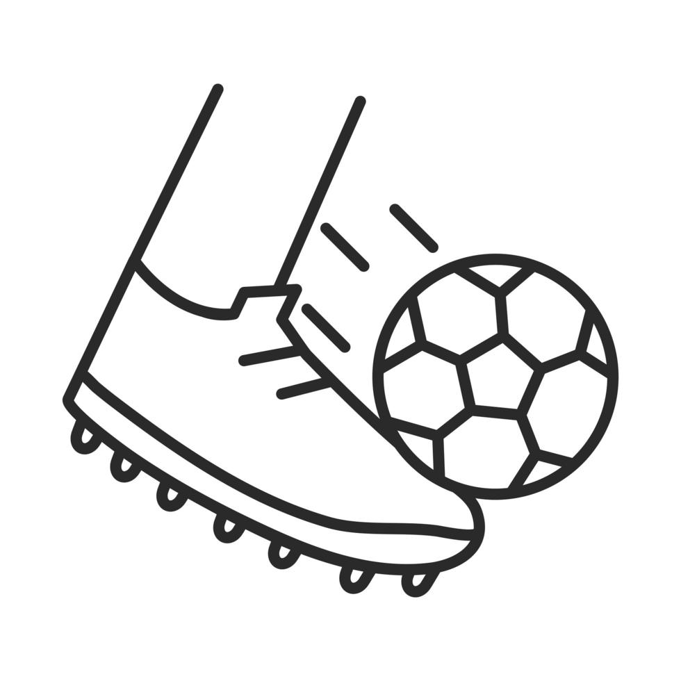 pie de juego de fútbol con icono de estilo de línea de torneo de deportes recreativos de liga de pelota vector