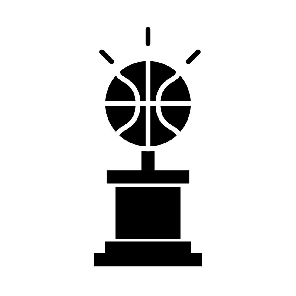 trofeo de juego de baloncesto con equipo de pelota, recreación, deporte, silueta, estilo, icono vector