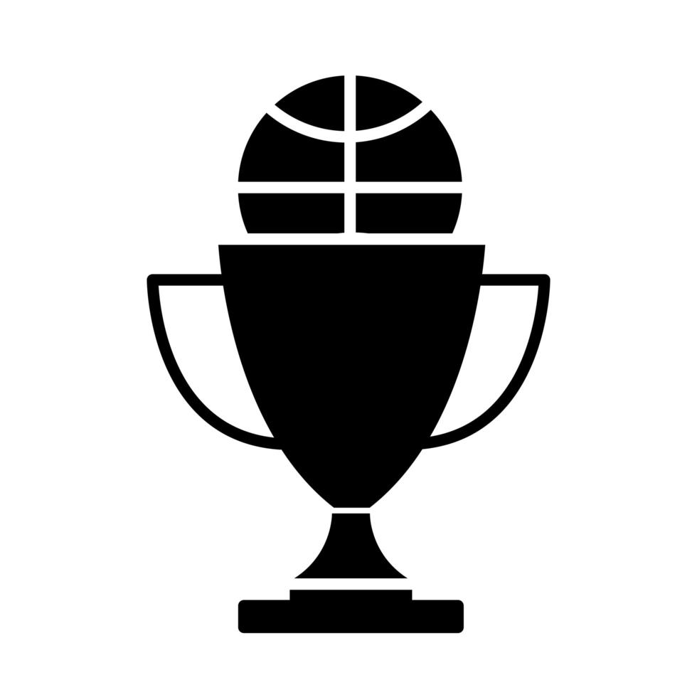 trofeo de juego de baloncesto con equipo de pelota, recreación, deporte, silueta, estilo, icono vector