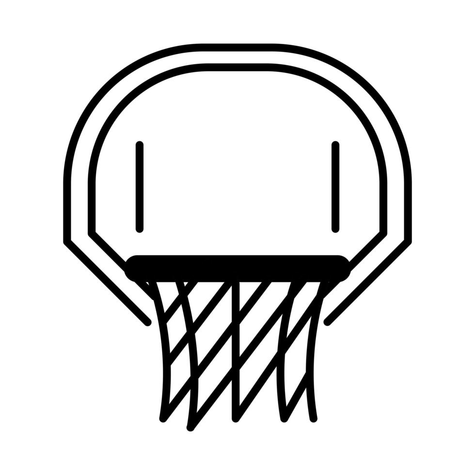 juego de baloncesto, aro y equipo de red, recreación, deporte, silueta, estilo, icono vector