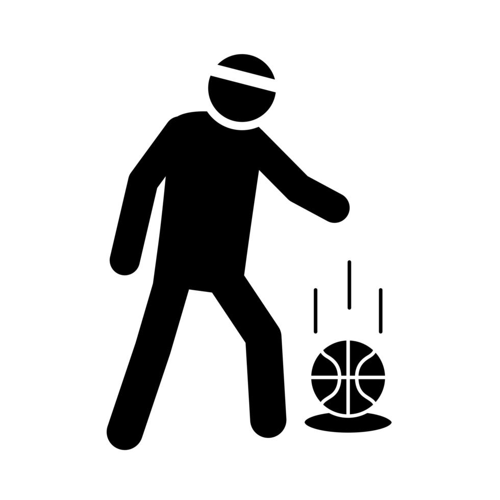 jugador del juego de baloncesto con icono de estilo de silueta de deporte de recreación de torneo de pelota vector