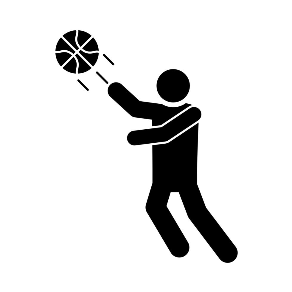 jugador del juego de baloncesto lanza bola recreación deporte silueta estilo icono vector