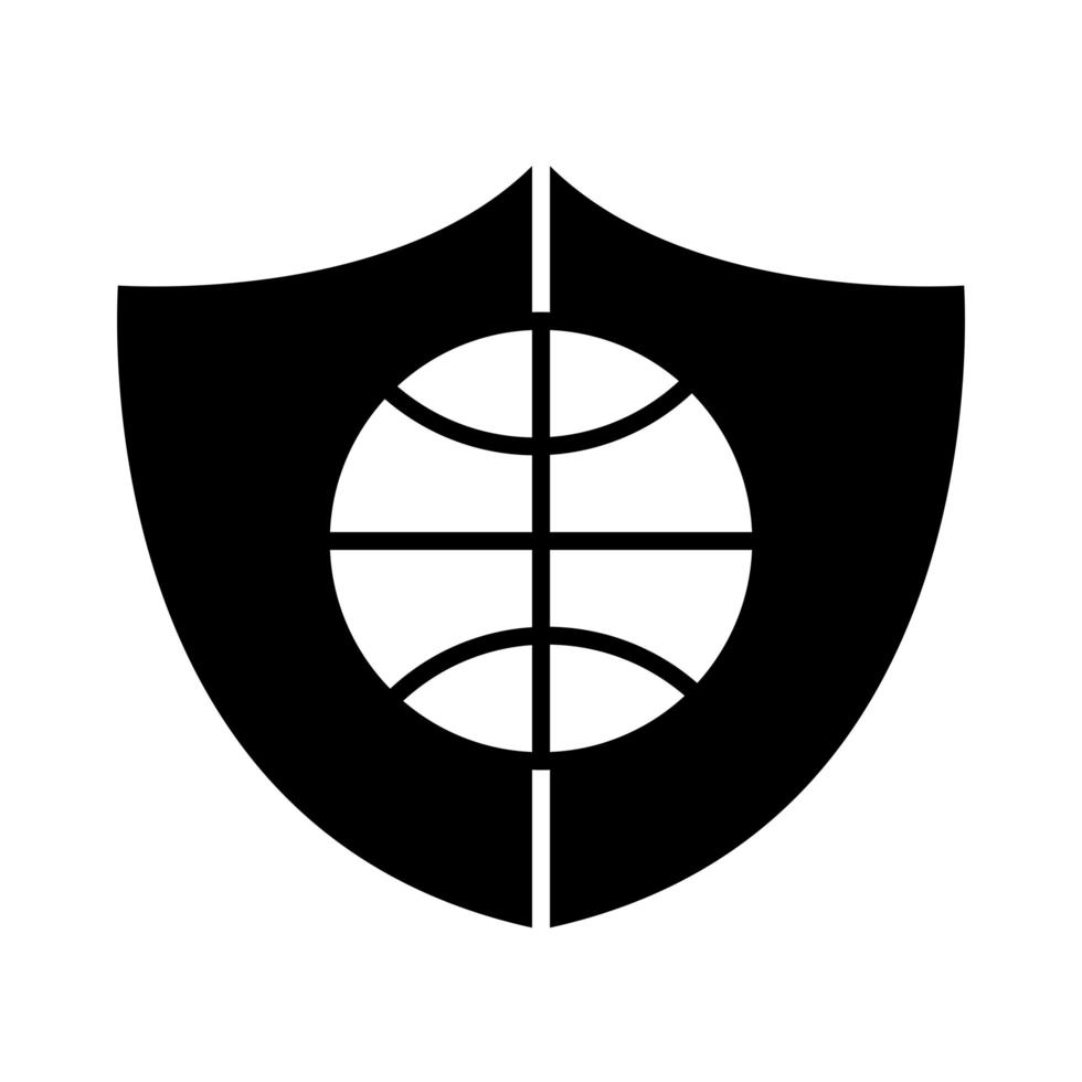 Insignia del juego de baloncesto con icono de estilo de silueta deportiva de recreación de pelota vector