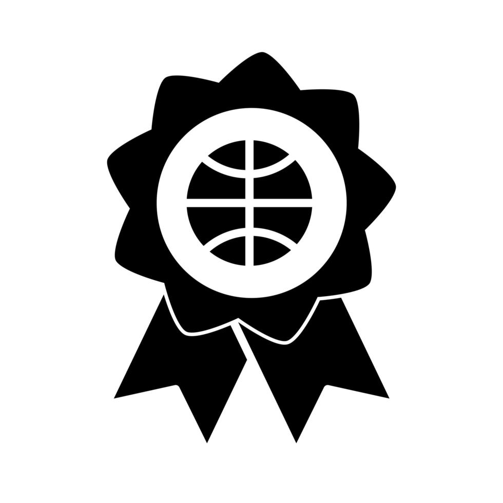 juego de baloncesto rosetón medalla recreación deporte silueta estilo icono vector