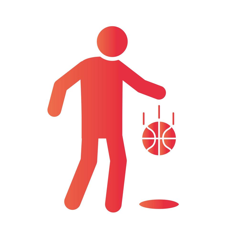 jugador del juego de baloncesto rebotando pelota recreación deporte icono de estilo degradado vector