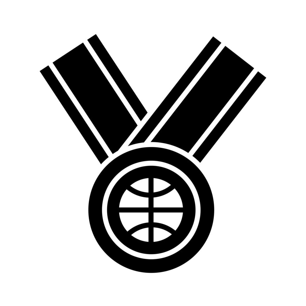 juego de baloncesto medalla premio recreación deporte silueta estilo icono vector