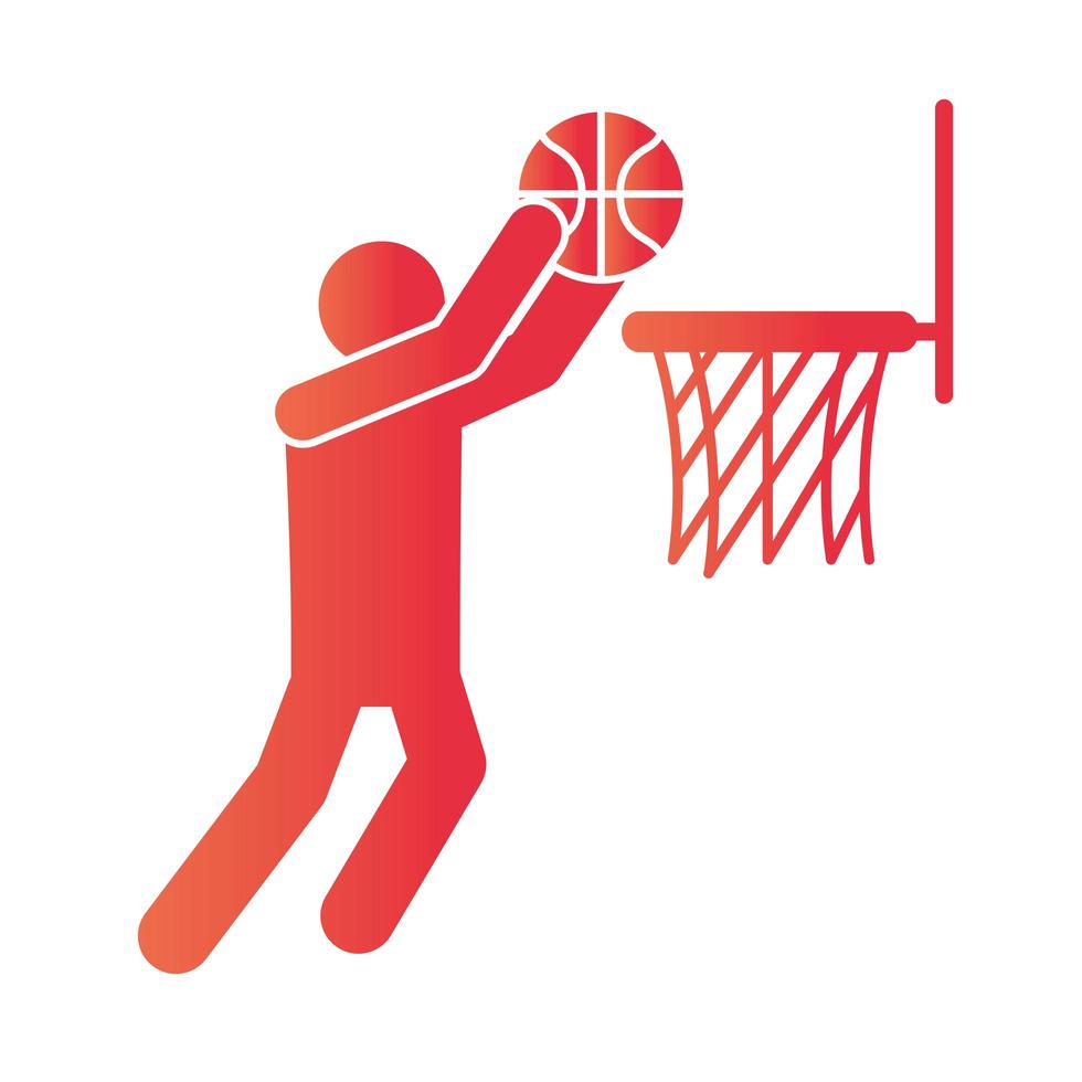 jugador del juego de baloncesto disparando en el aro recreación deporte icono de estilo degradado vector