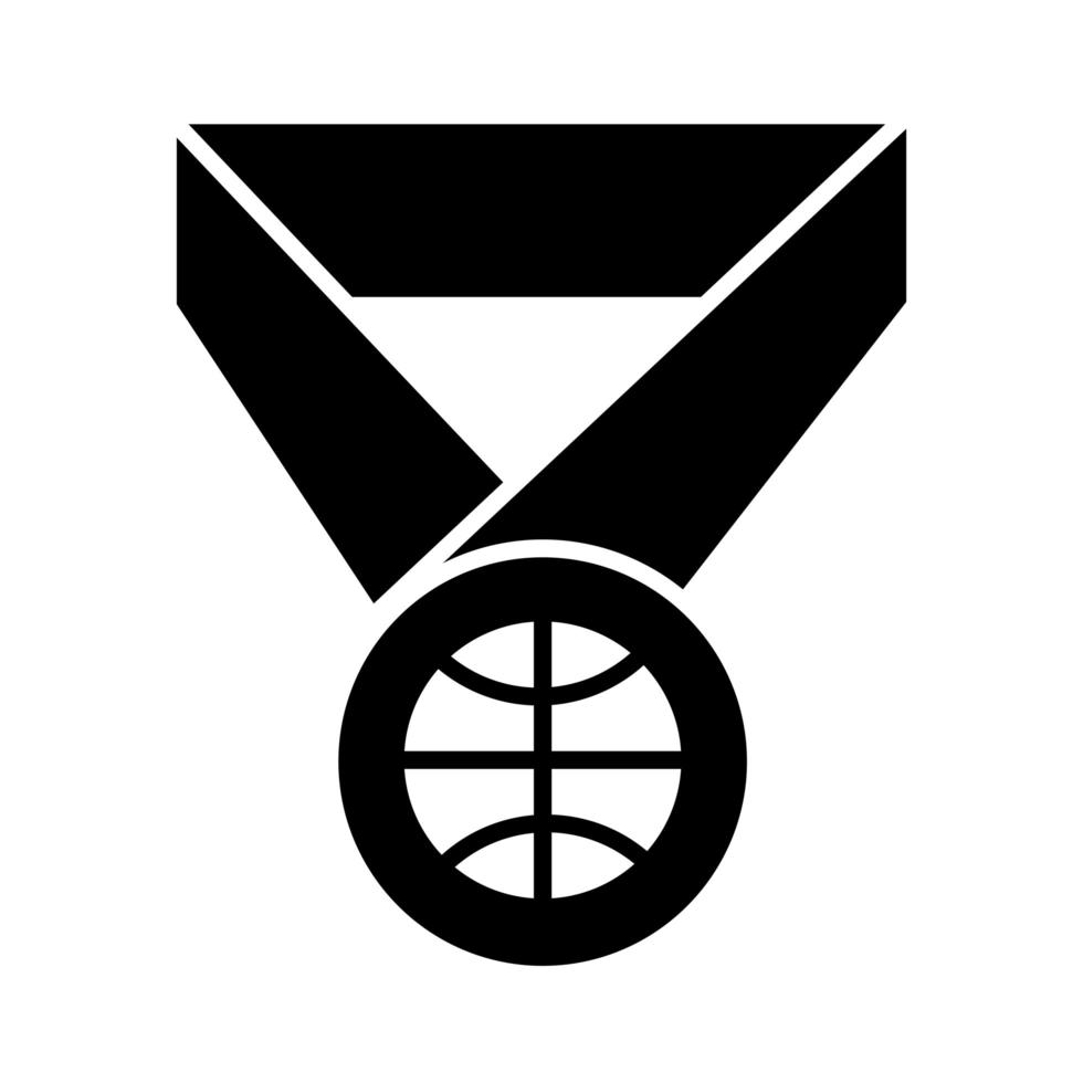 juego de baloncesto premio medalla liga recreación deporte silueta estilo icono vector