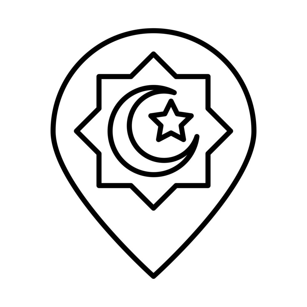 ubicación del puntero eid mubarak icono de estilo de línea de celebración religiosa islámica vector