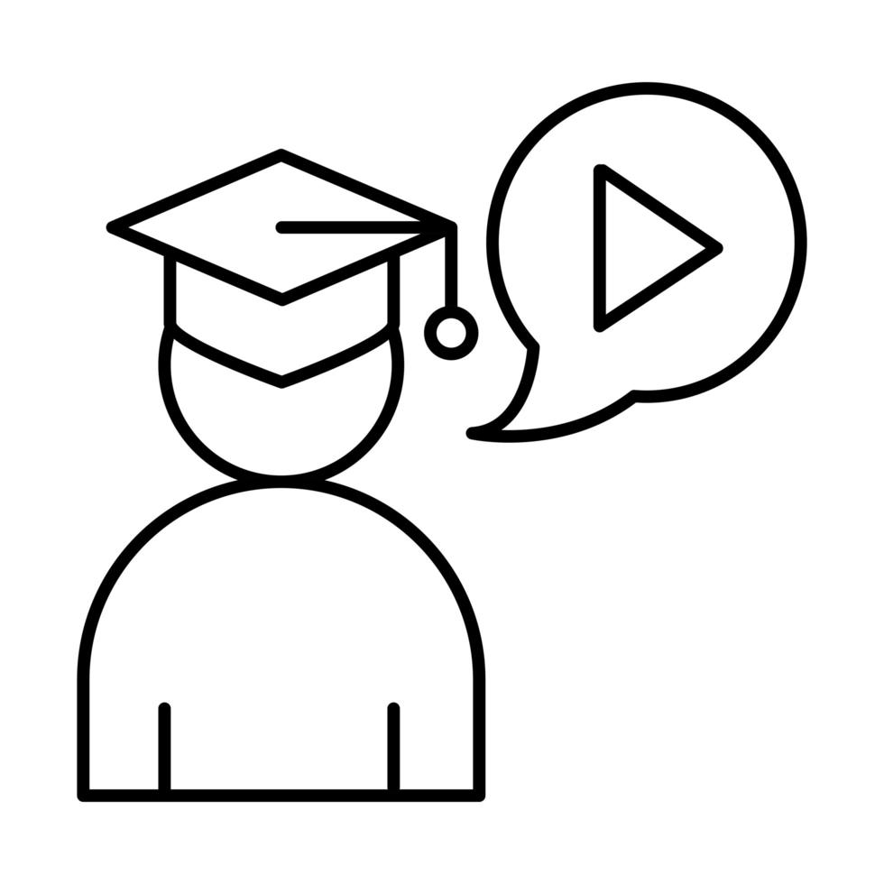 online education graduate student character virtual website and mobile training courses line style icon vector