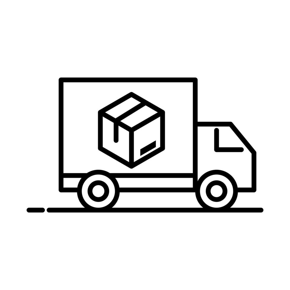 delivery packaging truck transport cardboard box cargo distribution logistic shipment of goods line style icon vector