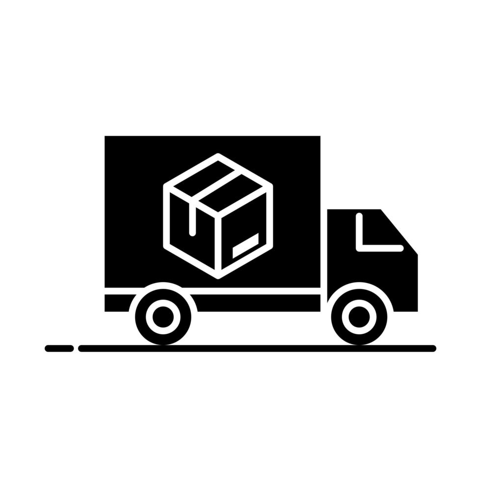 entrega embalaje camión transporte caja de cartón distribución de carga logística envío de mercancías silueta estilo icono vector