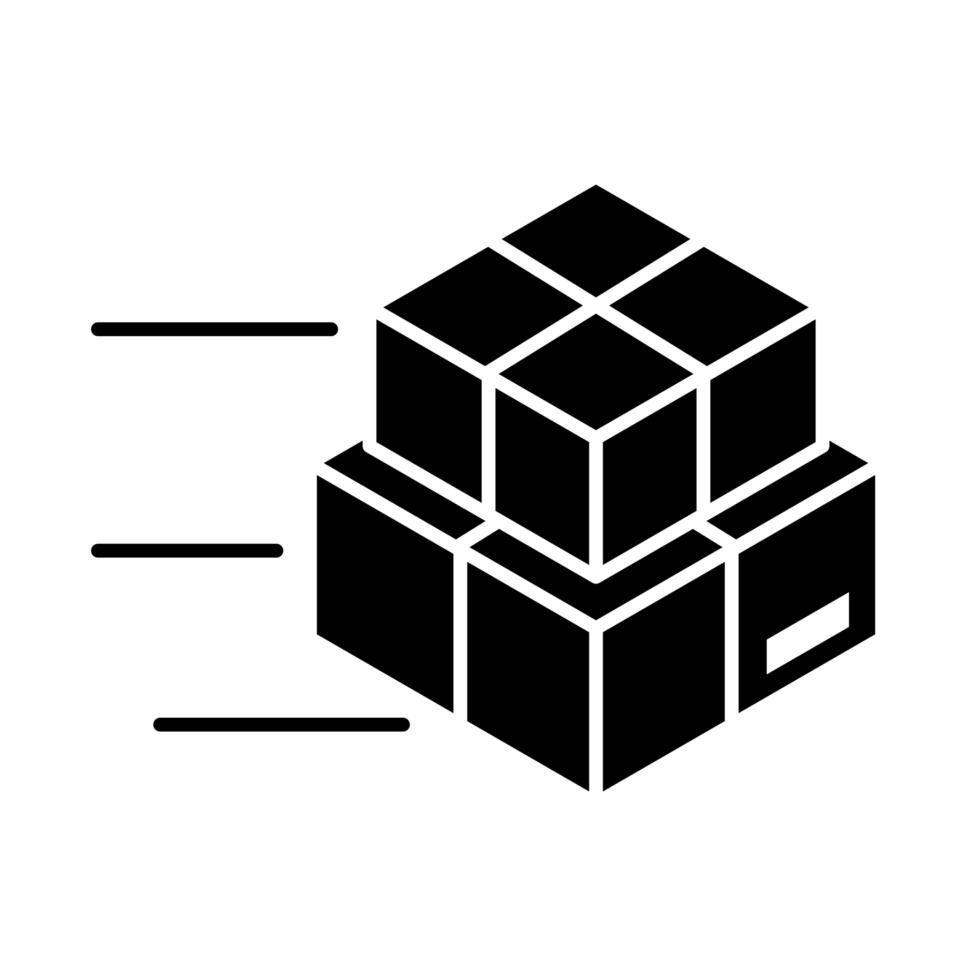 entrega embalaje servicio rápido pila de cajas de cartón distribución de carga logística envío de mercancías icono de estilo de silueta vector