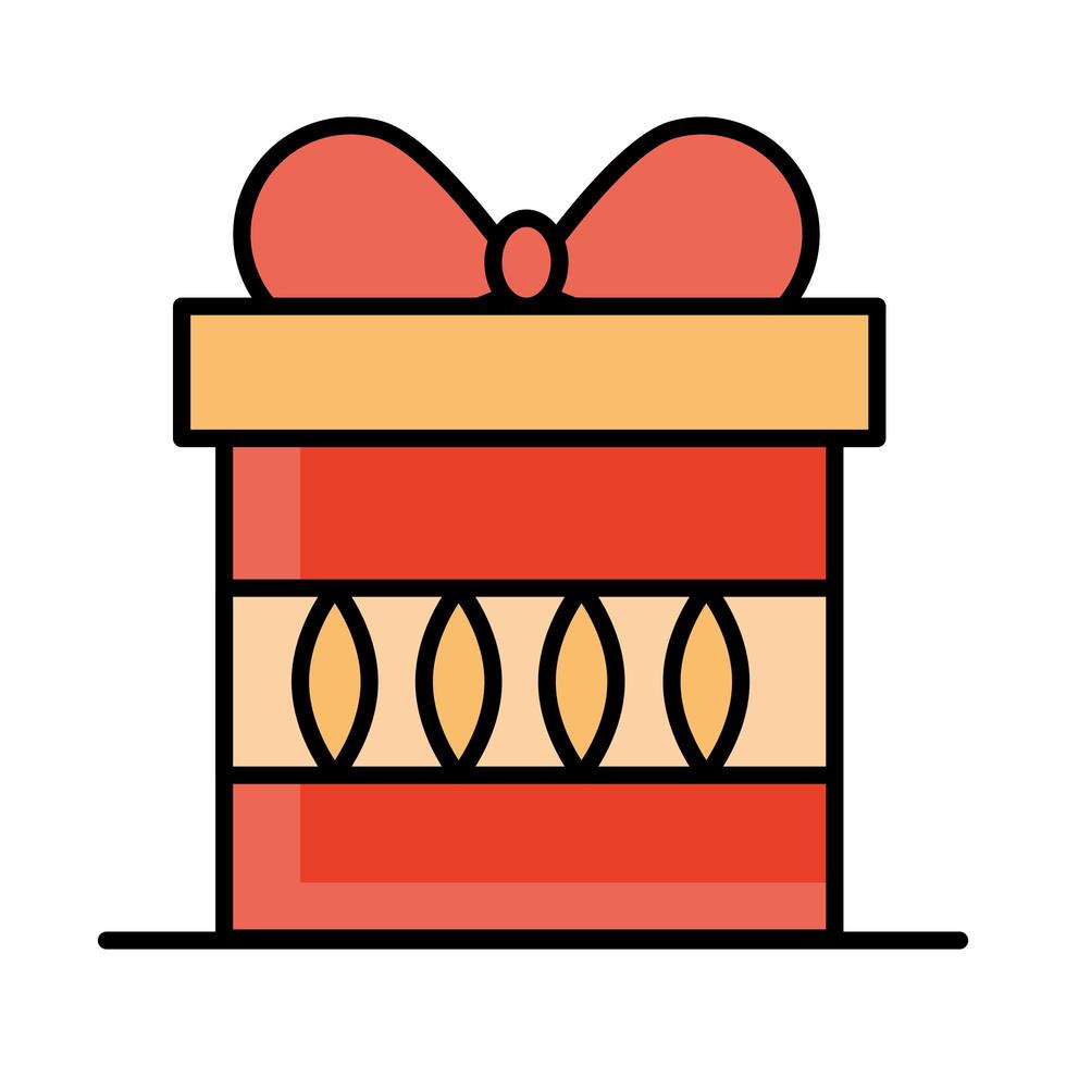 Caja de regalo envuelta línea de celebración e icono de relleno vector