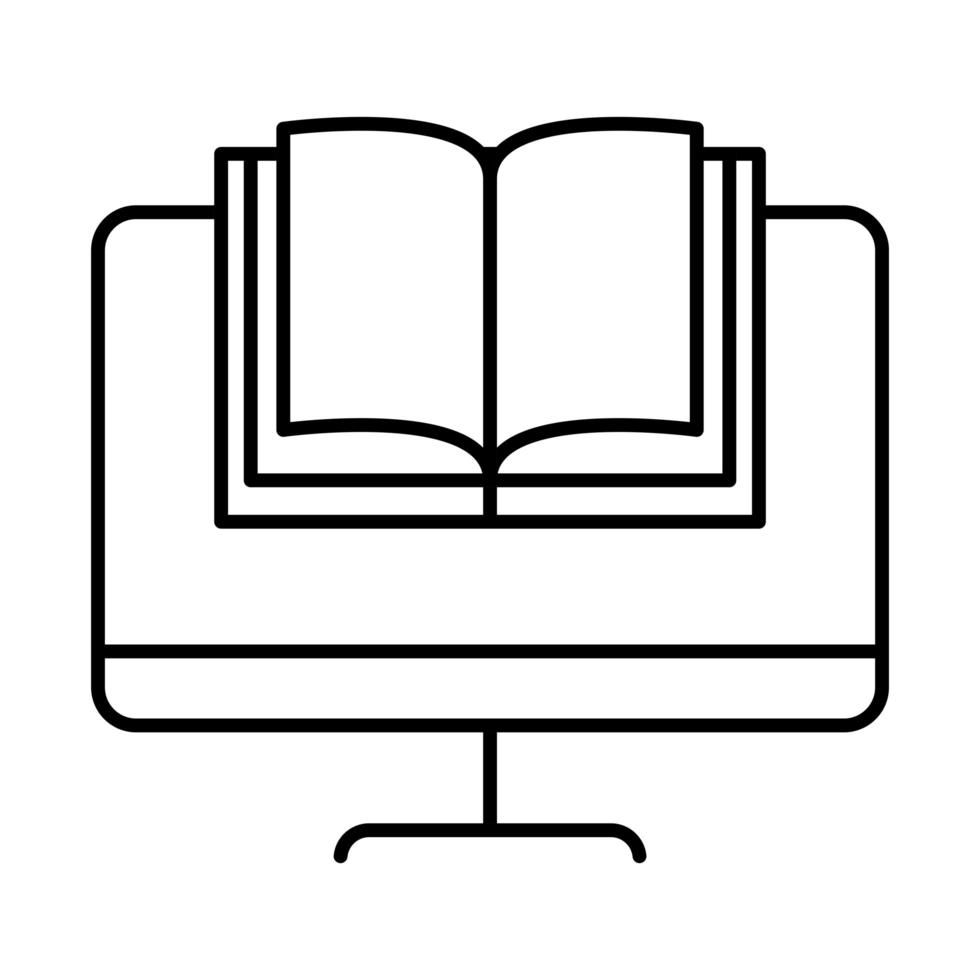 online education computer book lesson website and mobile training courses line style icon vector