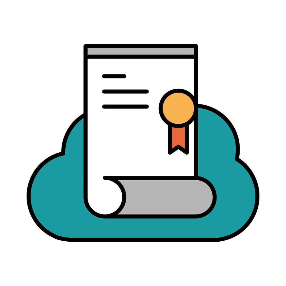 online education certificate cloud computing website and mobile training courses line and fill icon vector