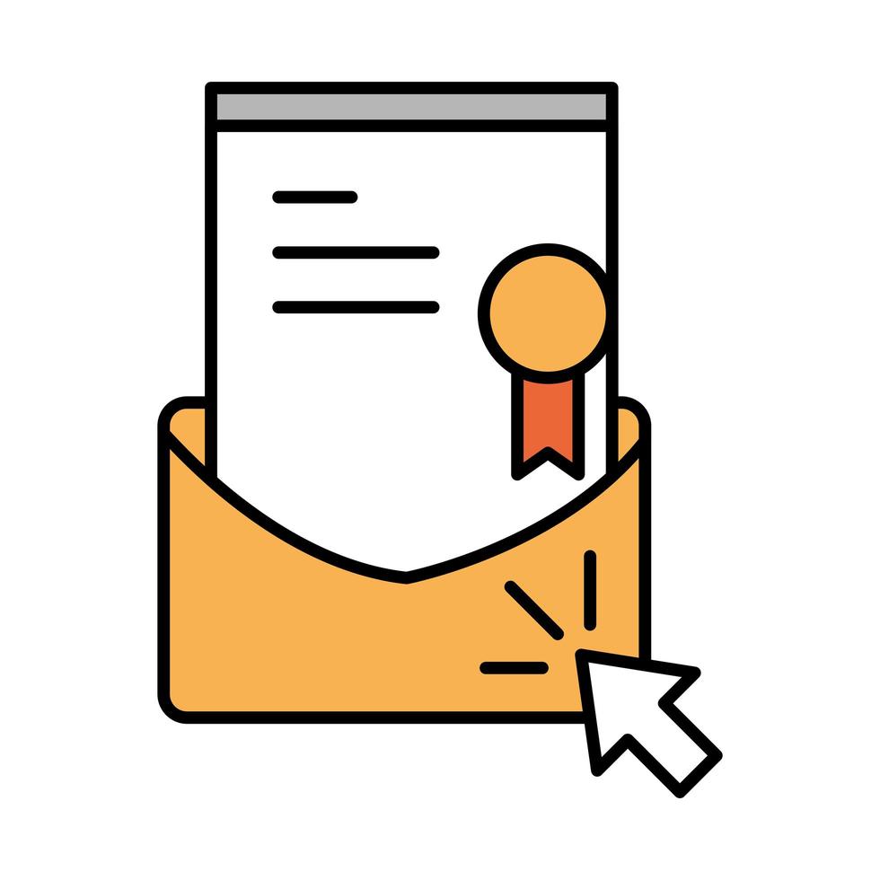 online education graduation certificate email website and mobile training courses line and fill icon vector