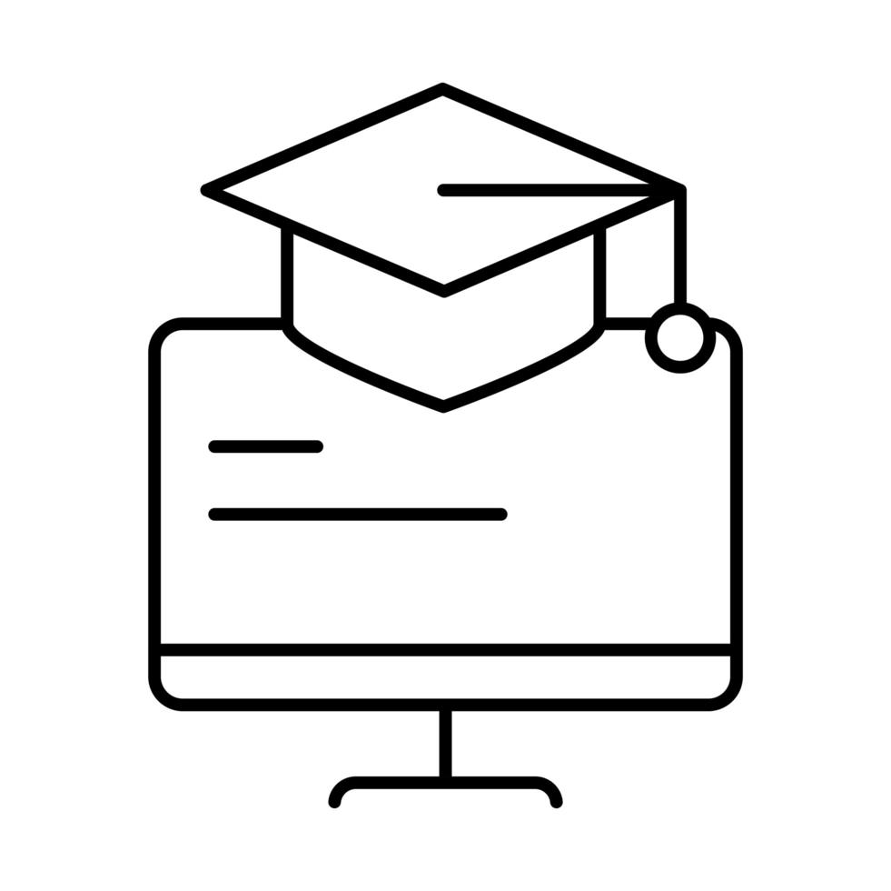 educación en línea computadora graduación sombrero sitio web y cursos de capacitación móvil icono de estilo de línea vector