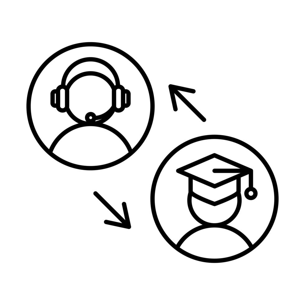 online education feedback teacher and student website and mobile training courses line style icon vector