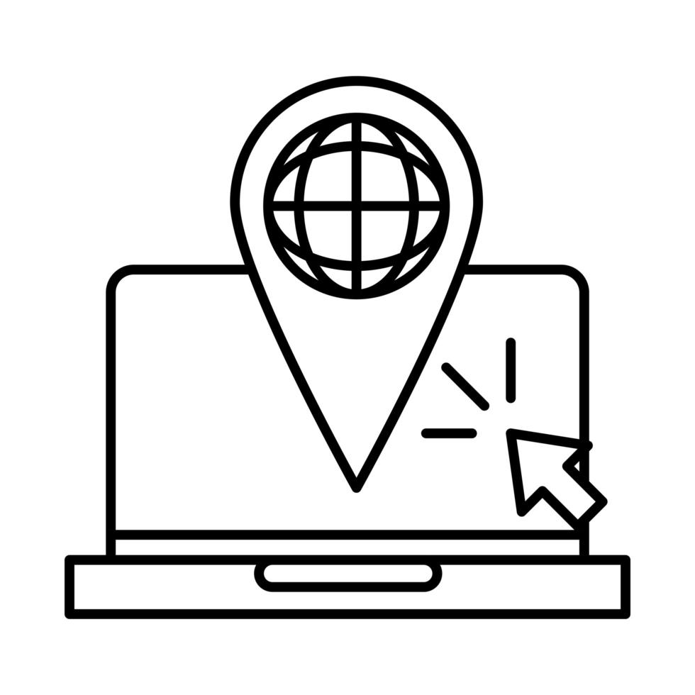 online education laptop world navigation pointer website and mobile training courses line style icon vector