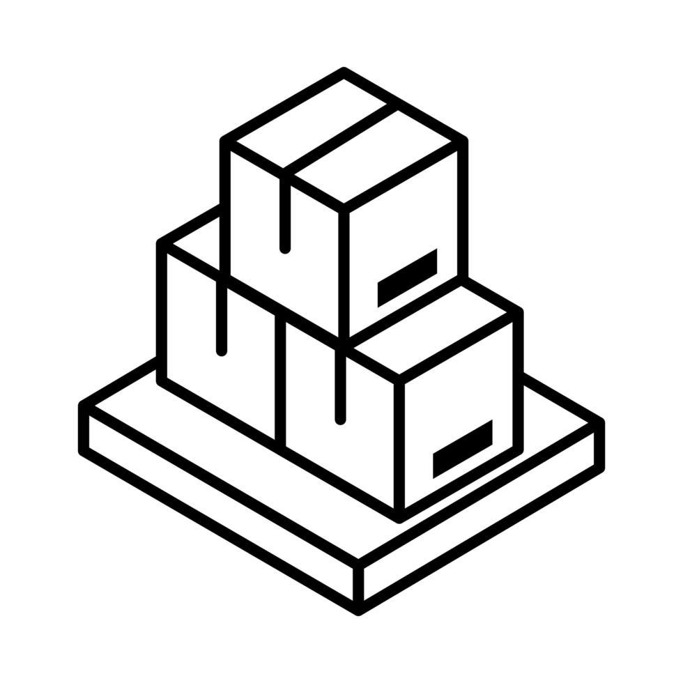entrega embalaje pila caja de cartón en carga de madera distribución logística envío de mercancías icono de estilo de línea vector