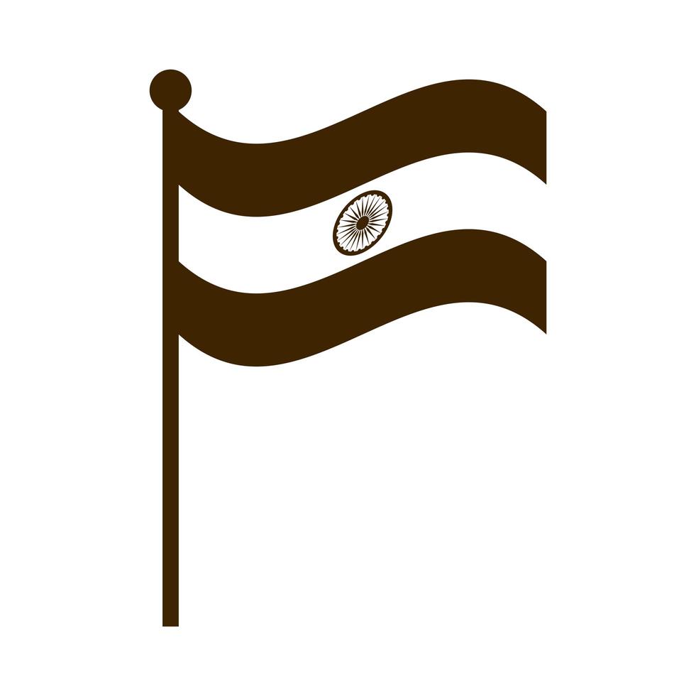 feliz día de la independencia bandera de la india en el poste icono de estilo de silueta símbolo nacional vector