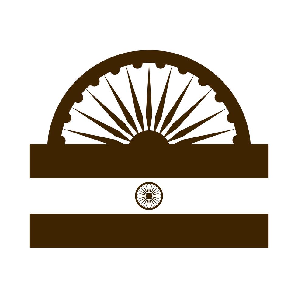 happy independence day india ashoka wheel flag proud emblem silhouette style icon vector