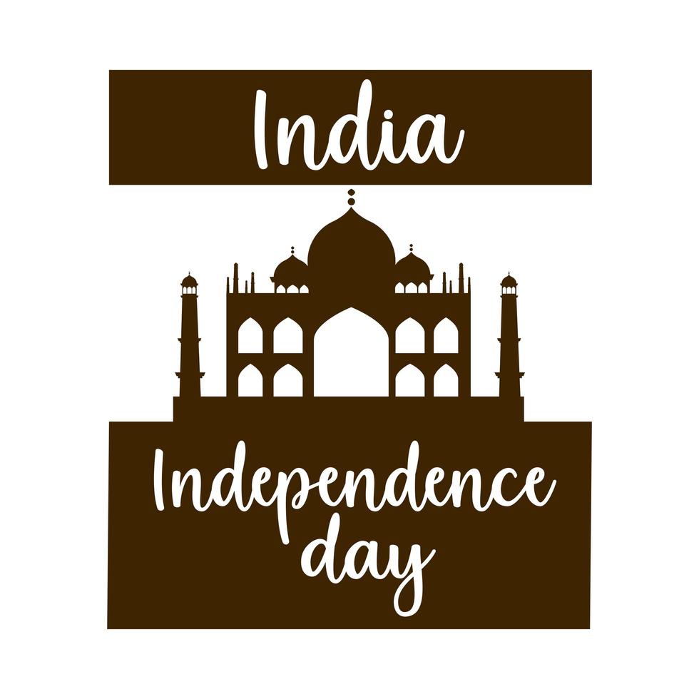 happy independence day india flag with taj mahal monument poster silhouette style icon vector
