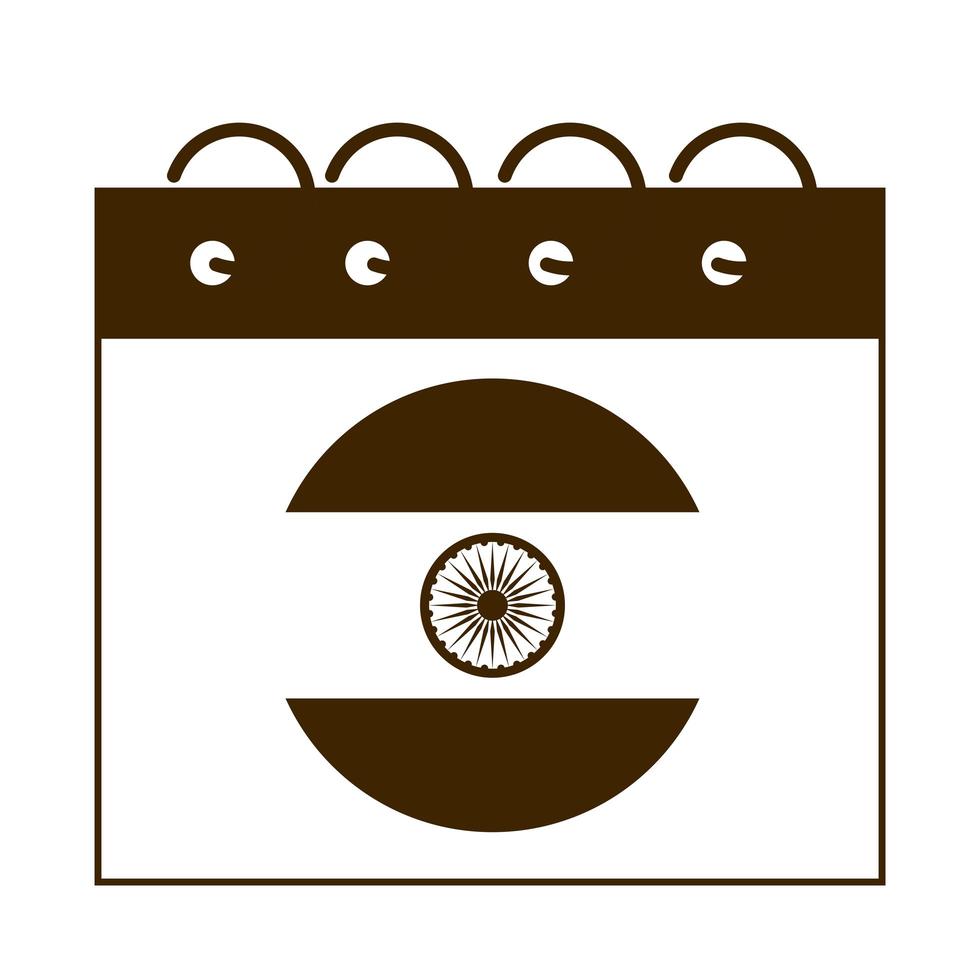 happy independence day india calendar reminder date celebration silhouette style icon vector