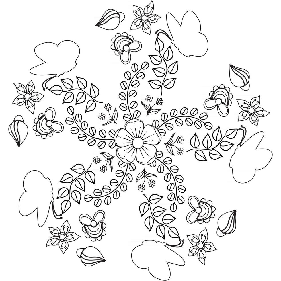 Butterfly natural pattern floral flower garden outline monogram coloring page vector