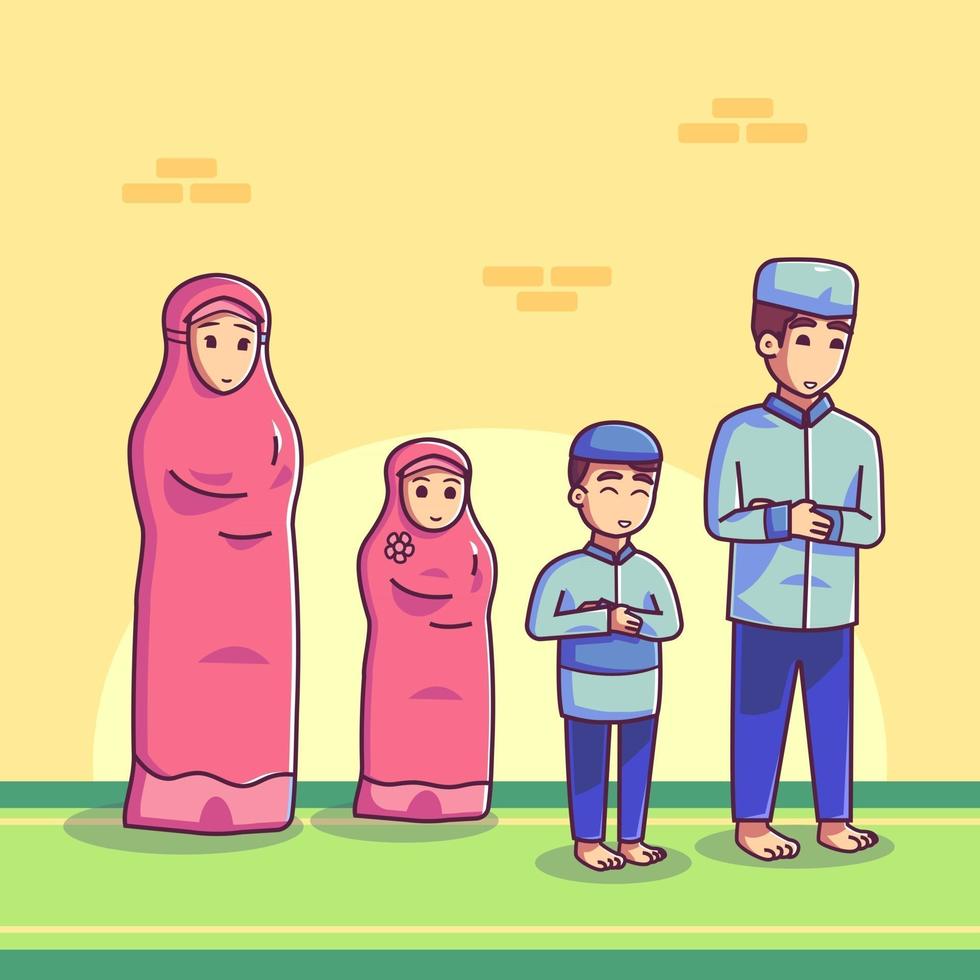 familia musulmana rezando vector