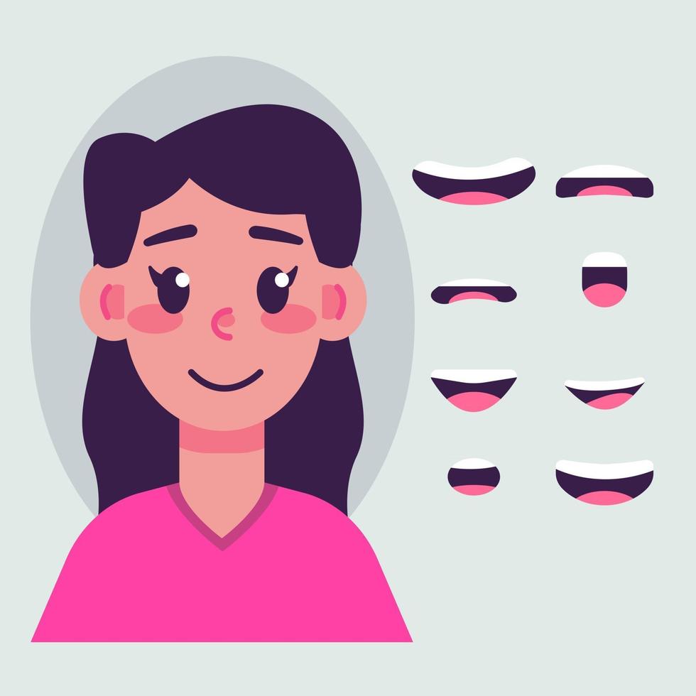 Girl mouth animation set vector