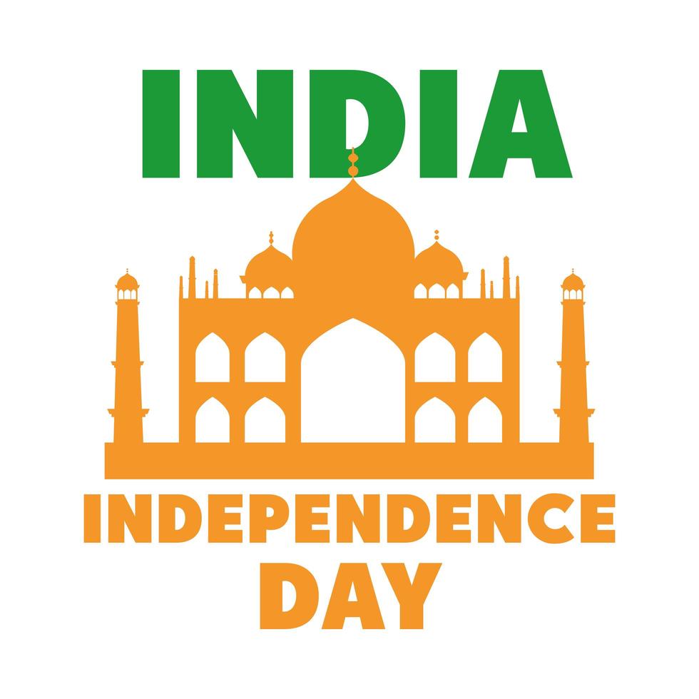 feliz día de la independencia india hito nacional turismo cartel icono de estilo plano vector