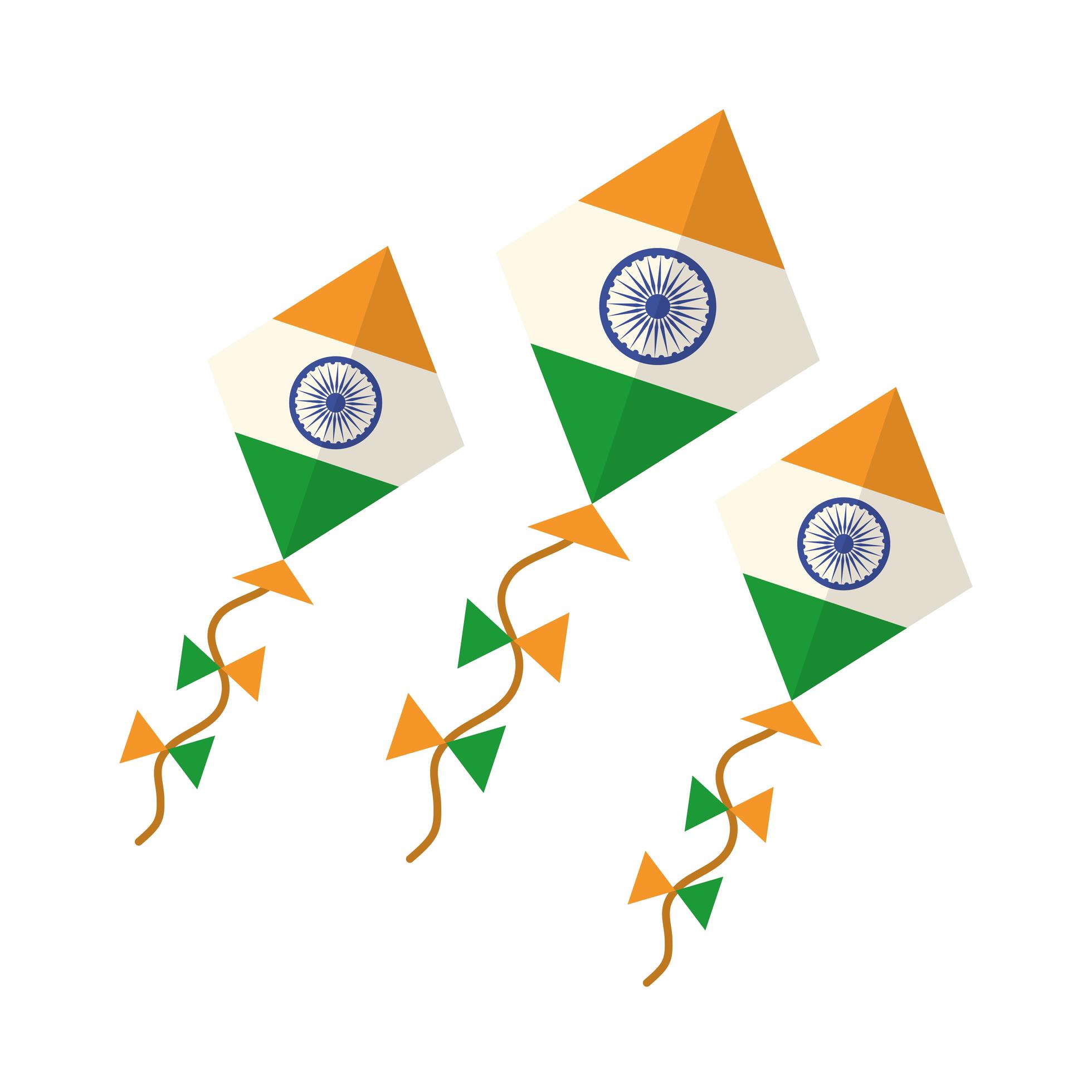 happy independence day india kites with flag country symbol flat style