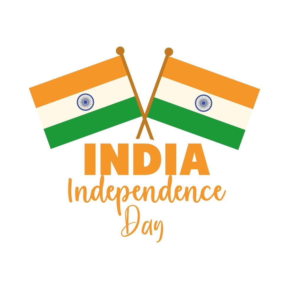 happy independence day india flags in pole inscription flat style icon vector