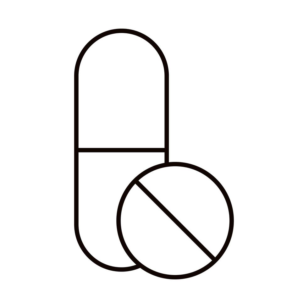 covid 19 coronavirus prevención medicación prescripción cápsula píldora propagación brote pandemia icono de estilo de línea vector