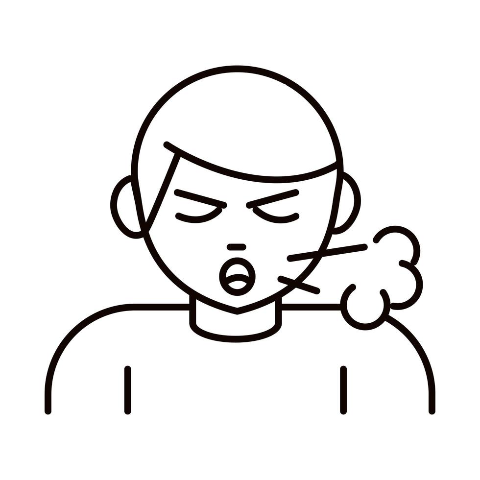 covid 19 coronavirus prevention sick man with dry cough spread outbreak pandemic line style icon vector