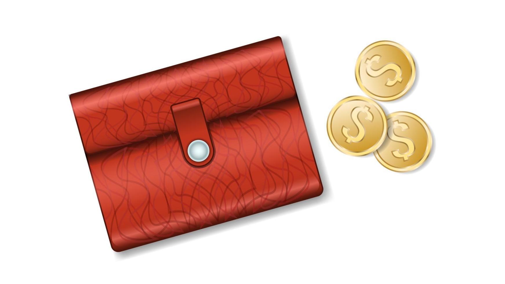 Leather wallet and gold coins isolated vector