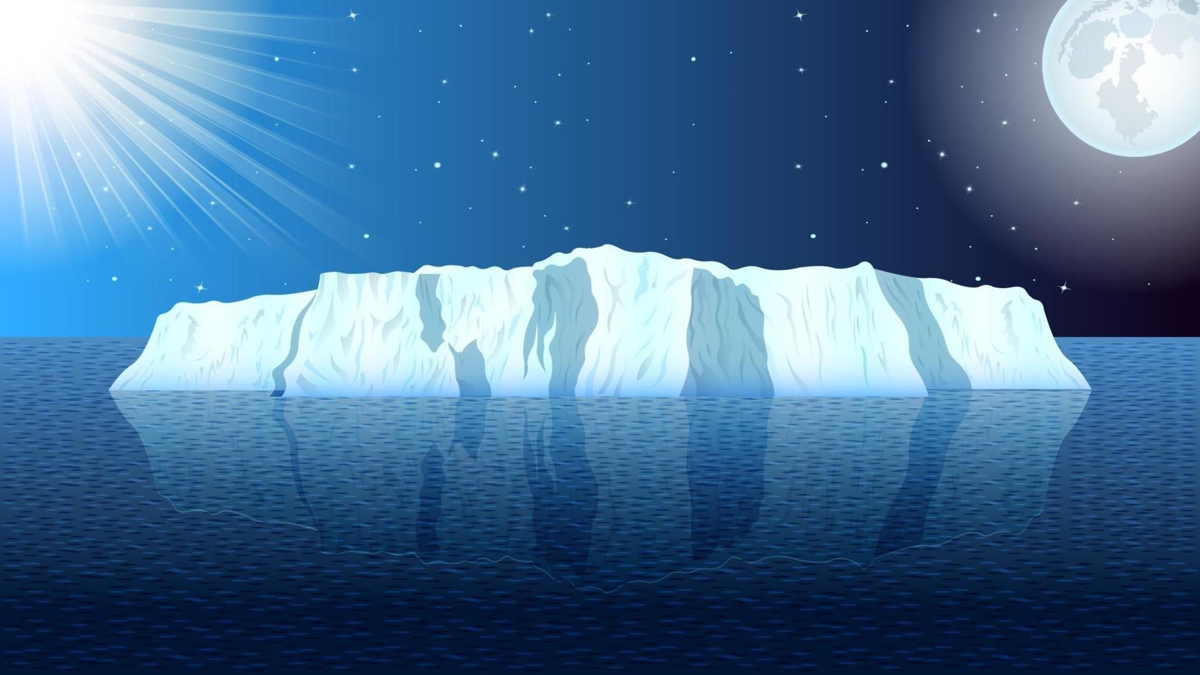 día del paisaje del iceberg ártico en el fondo de la noche vector