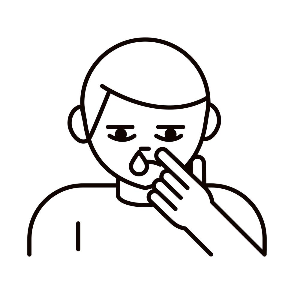 covid 19 coronavirus prevention sick boy sneezing and coughing spread outbreak pandemic line style icon vector