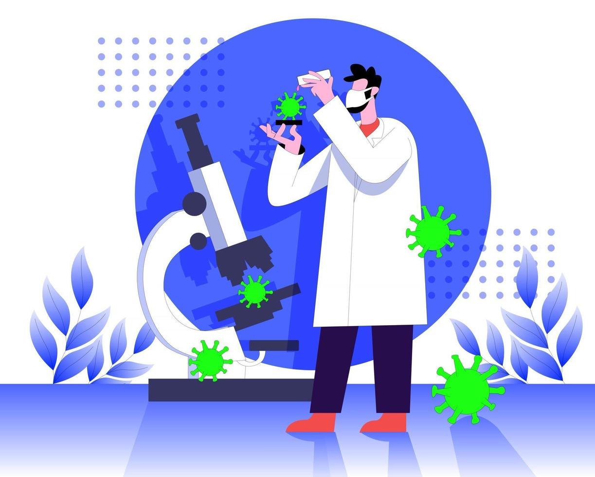 Doctor testing virus in laboratory vector illustration concept