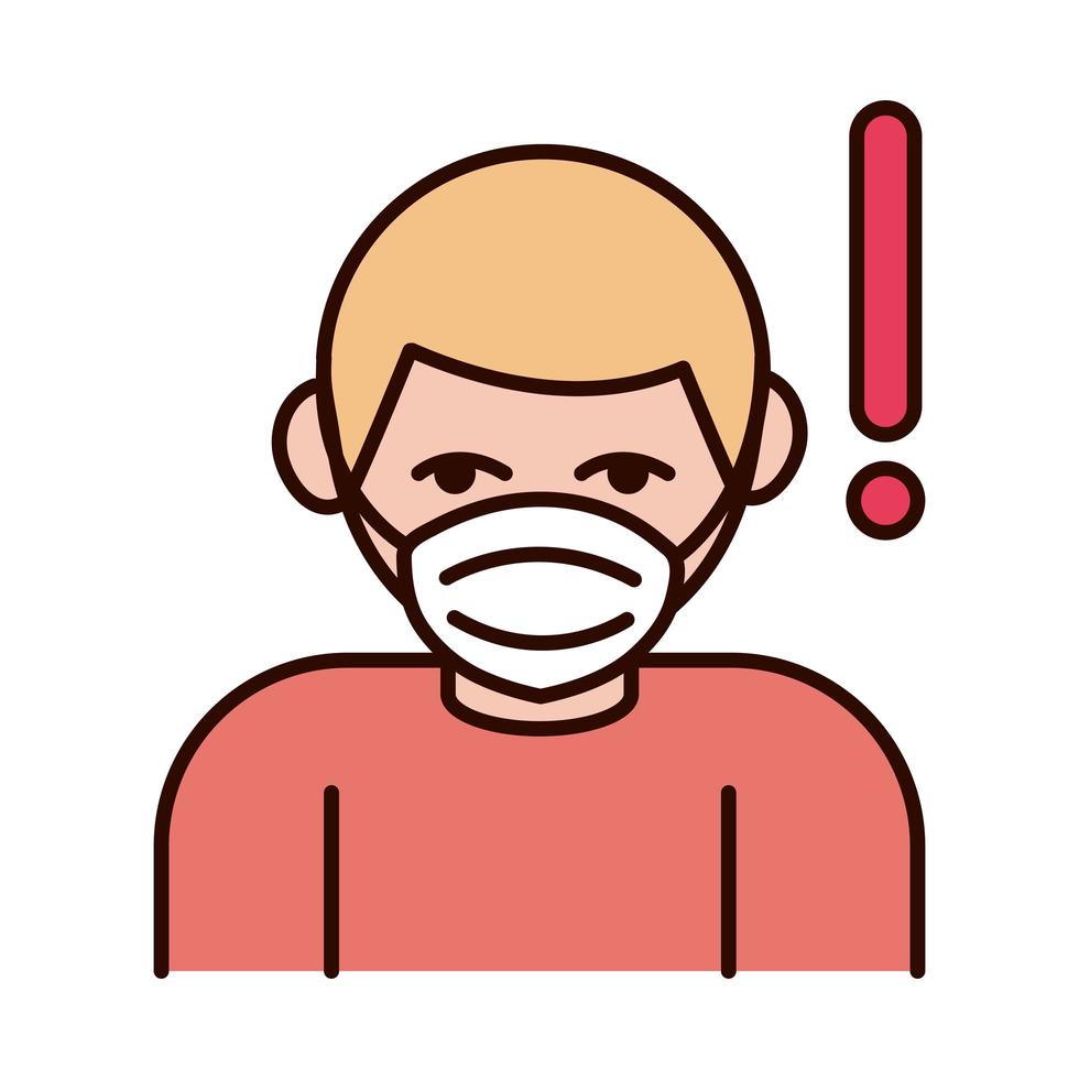 covid 19 coronavirus prevention man wearing medical mask spread outbreak pandemic line and fill style icon vector