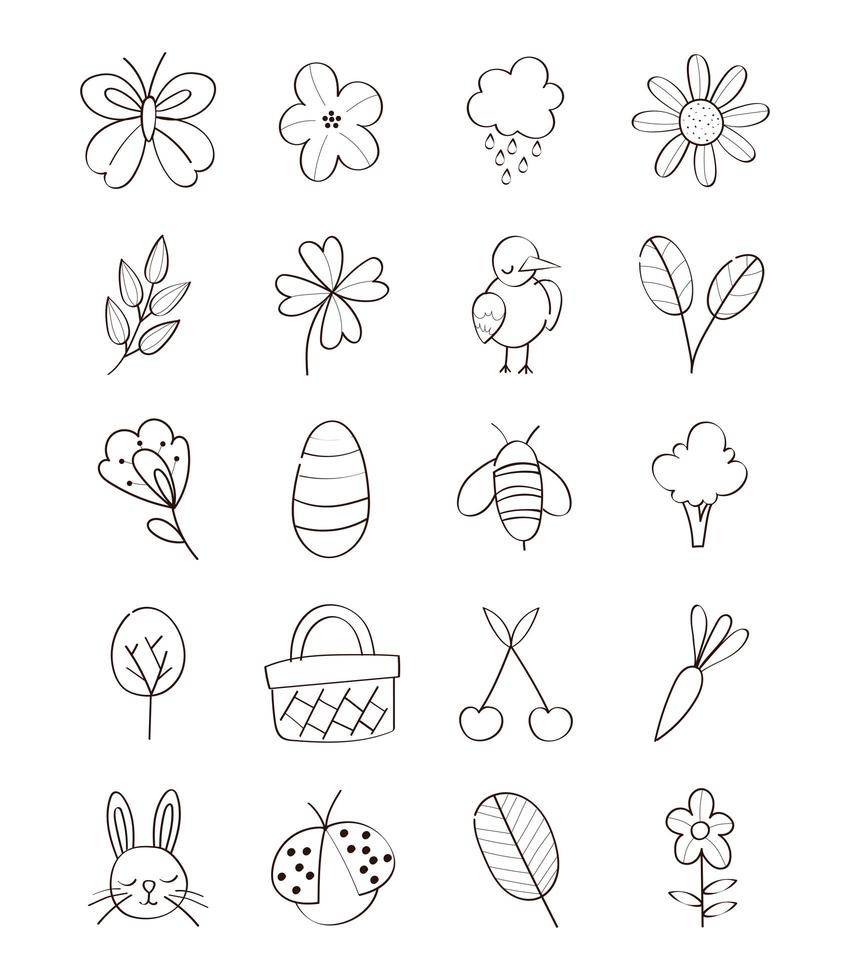 paquete de iconos de línea de conjunto de primavera vector