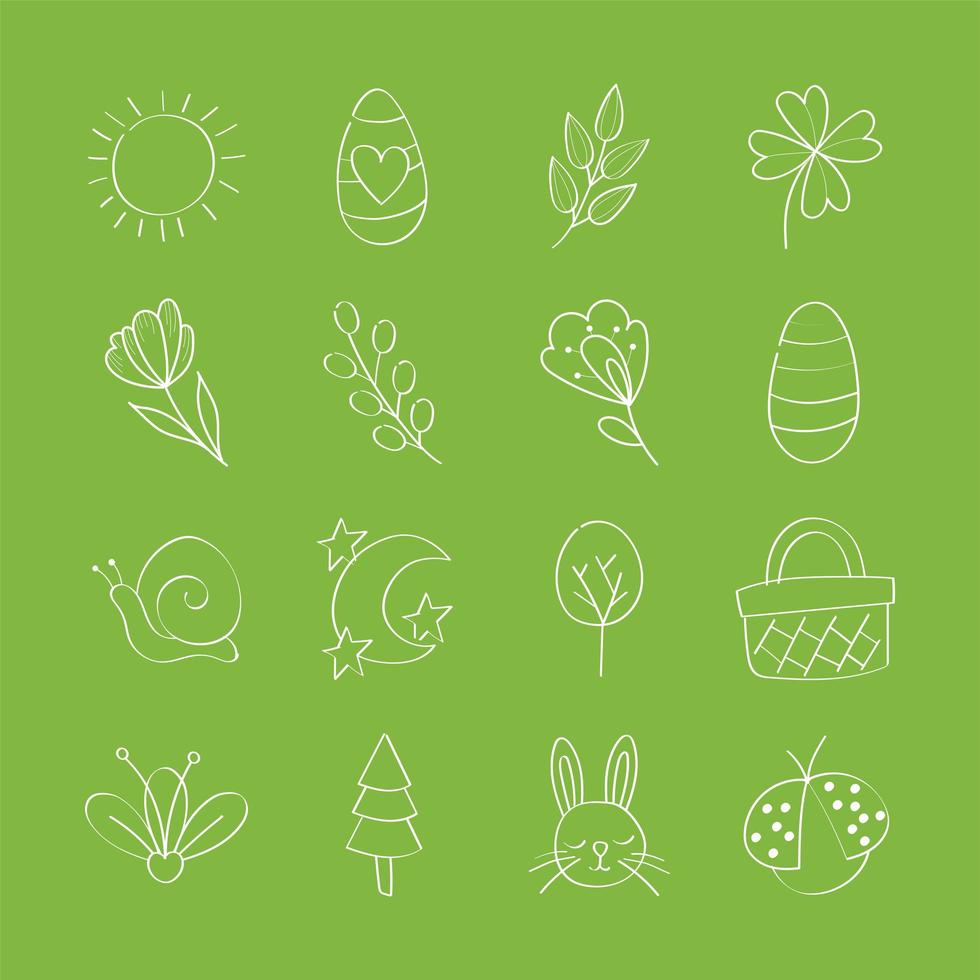 bundle of spring set line icons vector