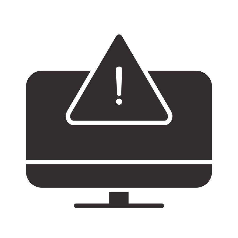 icono de alerta advertencia de computadora símbolo de error atención peligro signo de exclamación precaución silueta diseño de estilo vector