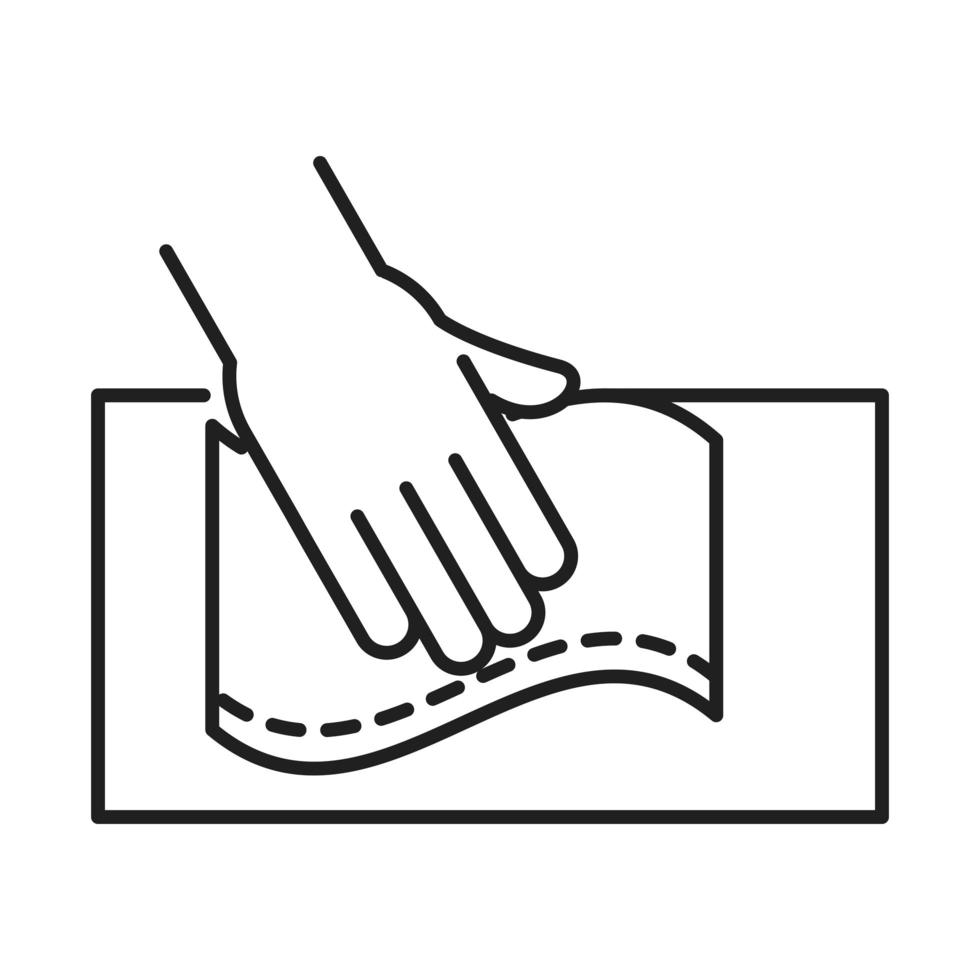 disinfectant cleaning napkin in hands coronavirus prevention sanitizer products line style icon vector