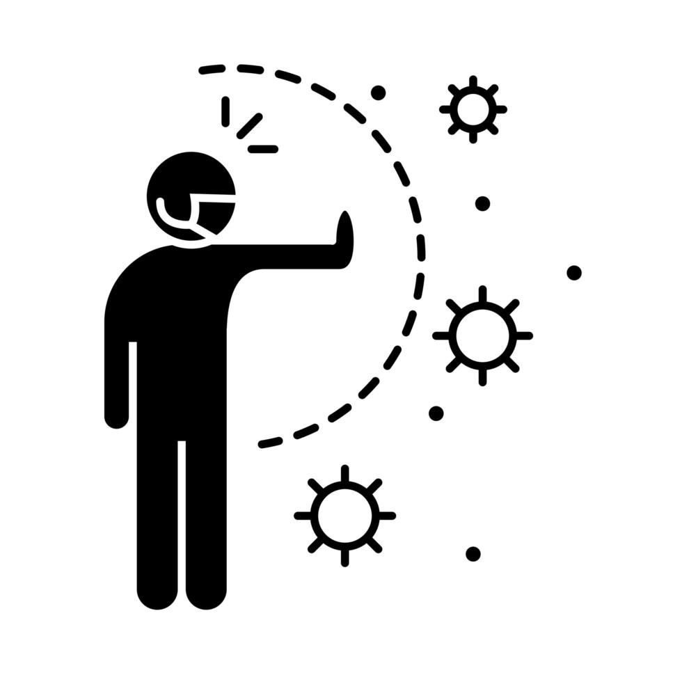 instrucción de prevención de distanciamiento social de covid 19 coronavirus contra el brote propagado icono de estilo de silueta de vector de enfermedad