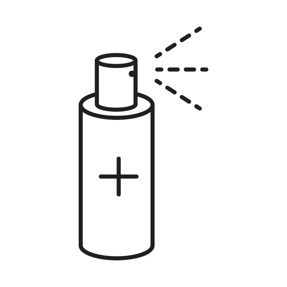 limpieza desinfección alcohol spray botella dispensador prevención de coronavirus productos desinfectantes icono de estilo de línea vector
